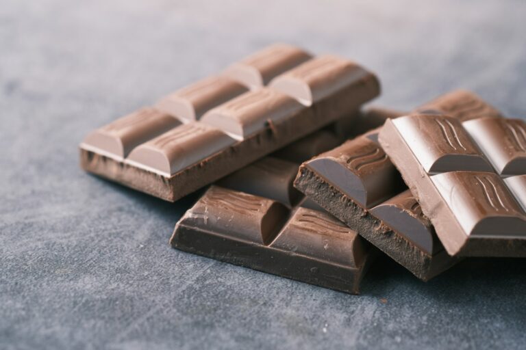 Tablettes de chocolat cassées en morceaux, aliment toxique pour le chien à cause de la théobromine